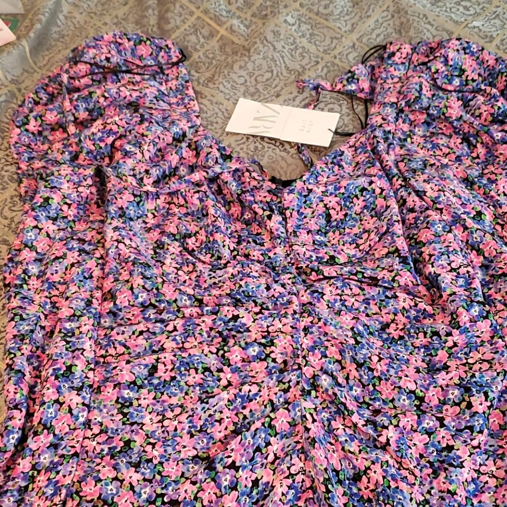 Zara Floral Dress Purple Blue Bloggers Favorite